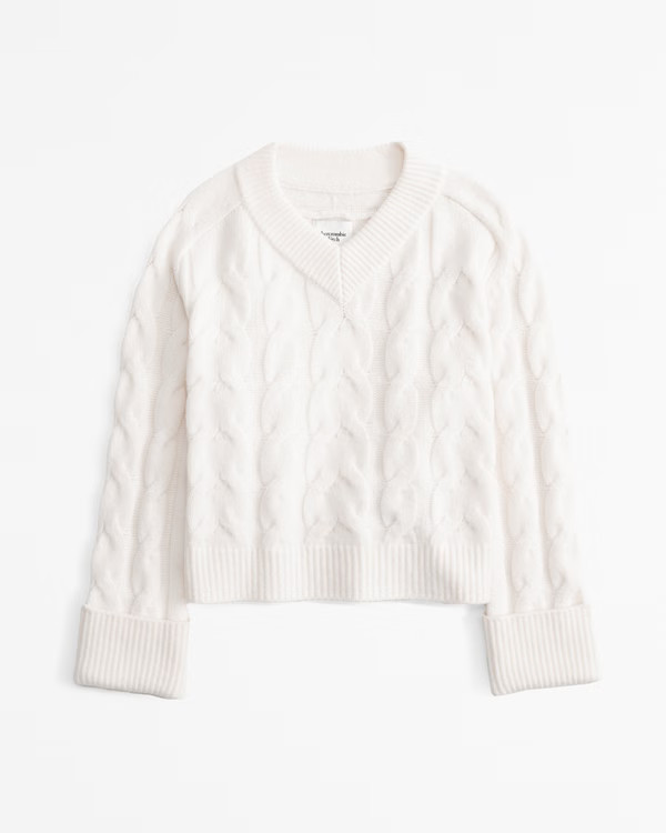 Women's Easy V-Neck Cable Sweater | Women's Tops | Abercrombie.com | Abercrombie & Fitch (US)