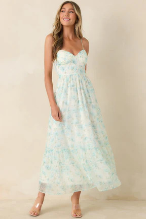Love Me Softly Aqua Blue Floral Bustier Maxi Dress | Red Dress