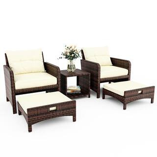PamaPic 5-Piece Wicker Patio Furniture Set Outdoor Patio Chairs with Ottomans Beige BT-JD5-WH3 - ... | The Home Depot