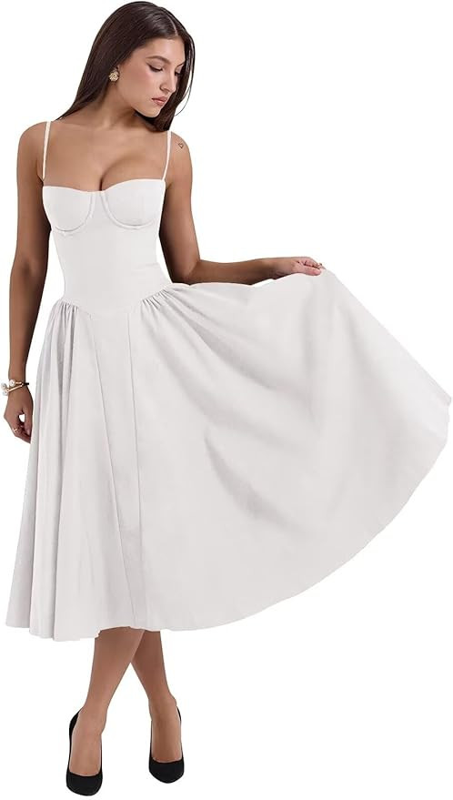 Sevintage Satin Bridesmaid Dresses Corset Bodycon Tea Length Formal Wedding Guest Dress | Amazon (US)