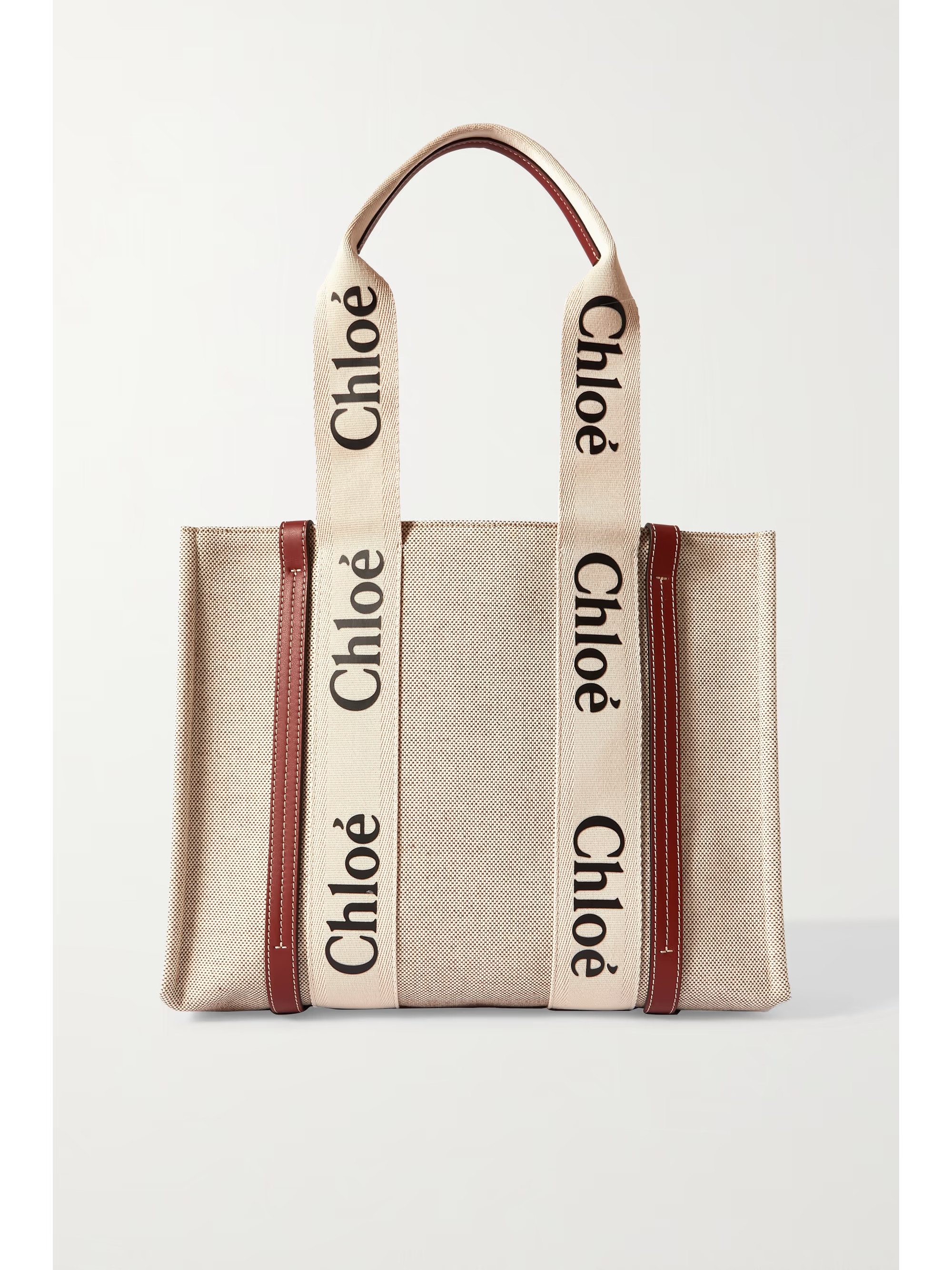 Brown Woody medium leather-trimmed houndstooth wool-blend felt tote | CHLOÉ | NET-A-PORTER | NET-A-PORTER (UK & EU)