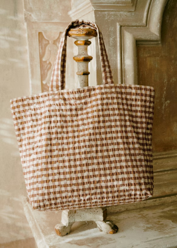 Large Floral Embroidered Totebag - Camel - Cotton - Sézane | Sezane Paris - US