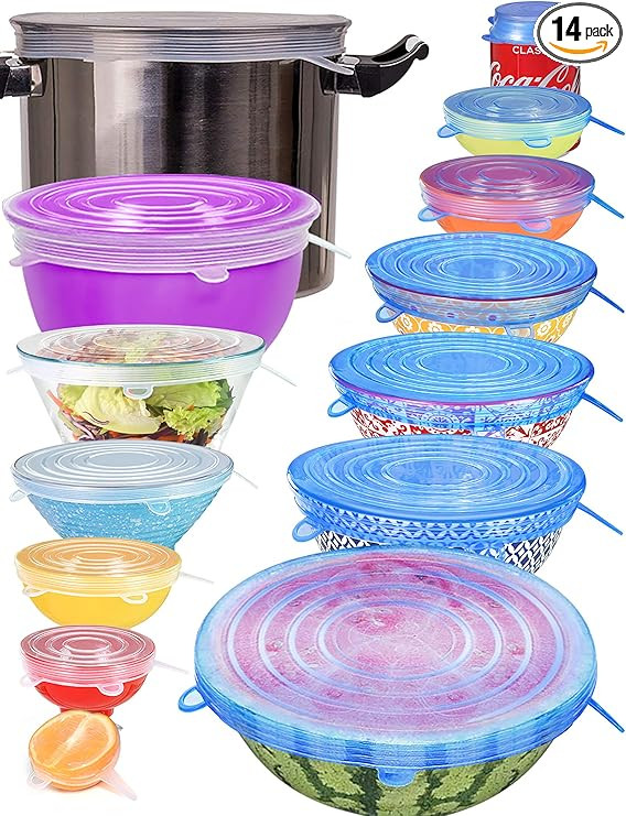 Longzon Silicone Stretch Lids 14 Pack Include 2Pcs Size up to 9.8'' Diameter,Reusable Durable Foo... | Amazon (US)