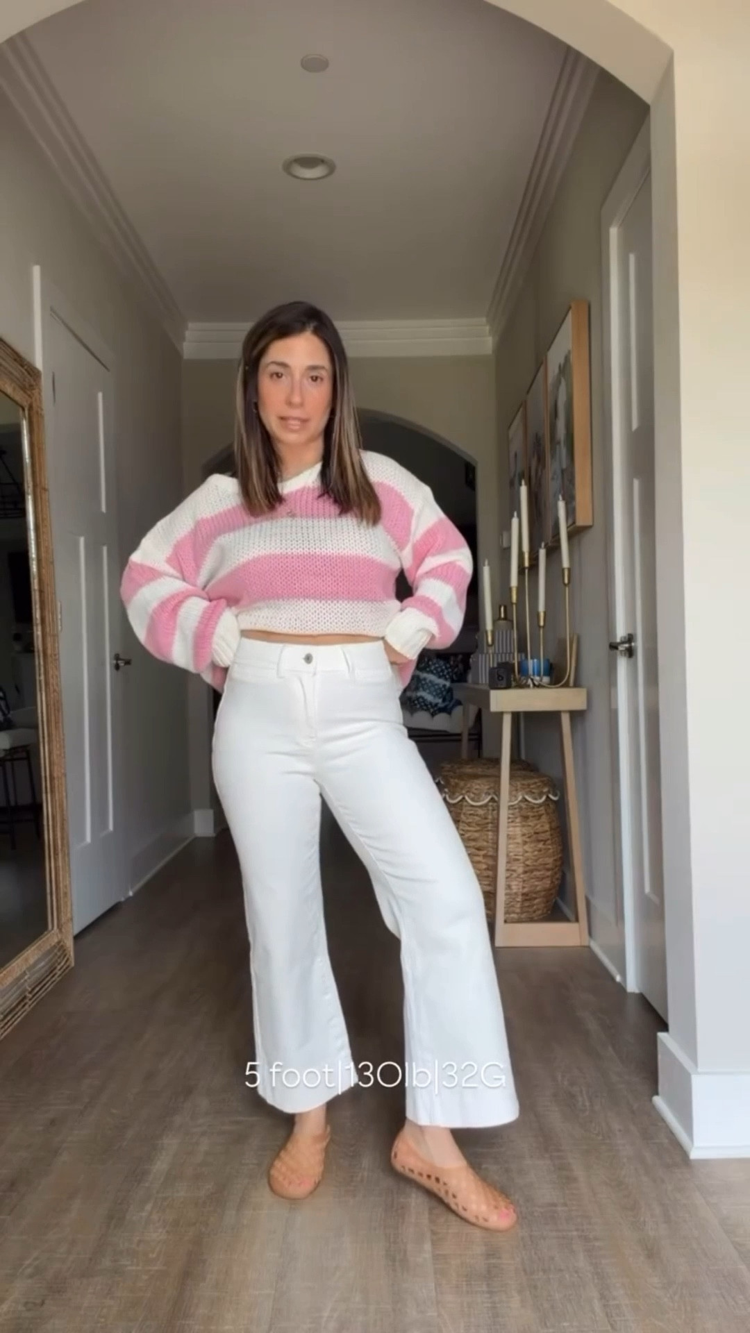 It’s still chilly, but I want to feel springy and Amazon has come to the rescue with this adorable striped top, petite approved white jeans and jelly flats. I love that this pink and white striped lightweight sweater can be worn slightly off the shoulder and these white jeans are not at all see through. 
I’m wearing a size medium in the sweater and a4 in the denim. 
Spring outfit inspiration, casual spring outfit inspo 

#LTKSeasonal #LTKPetite #LTKMidsize