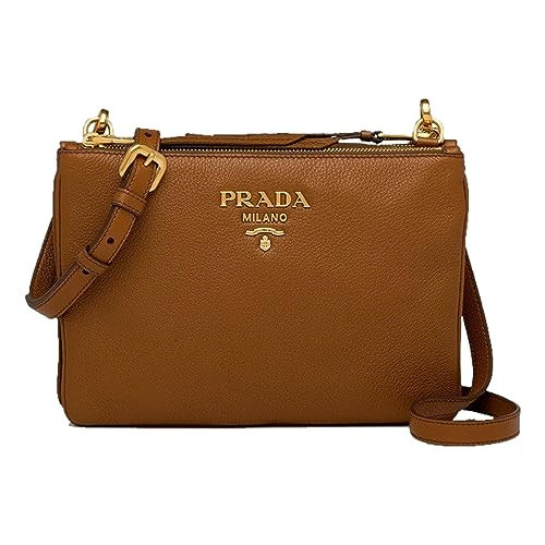 Prada Women's Brown Vitello Phenix Leather Crossbody Handbag Bag 1BH046, Medium | Amazon (US)