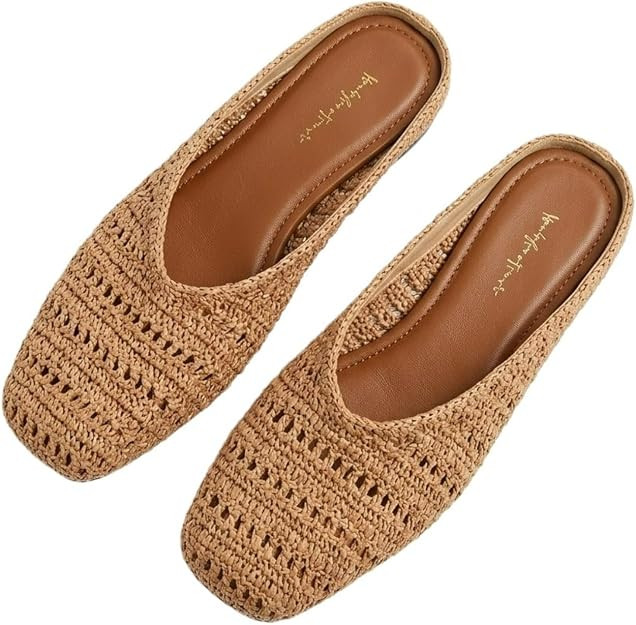Elegant Bohemian Crochet Mules for Women, Breathable Hollow-Out Woven Knit Flats, Pointed Toe Sum... | Amazon (US)