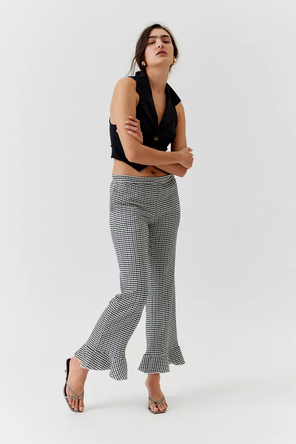 UO Daphne Printed Ruffle Flare Pant | Urban Outfitters (US and RoW)