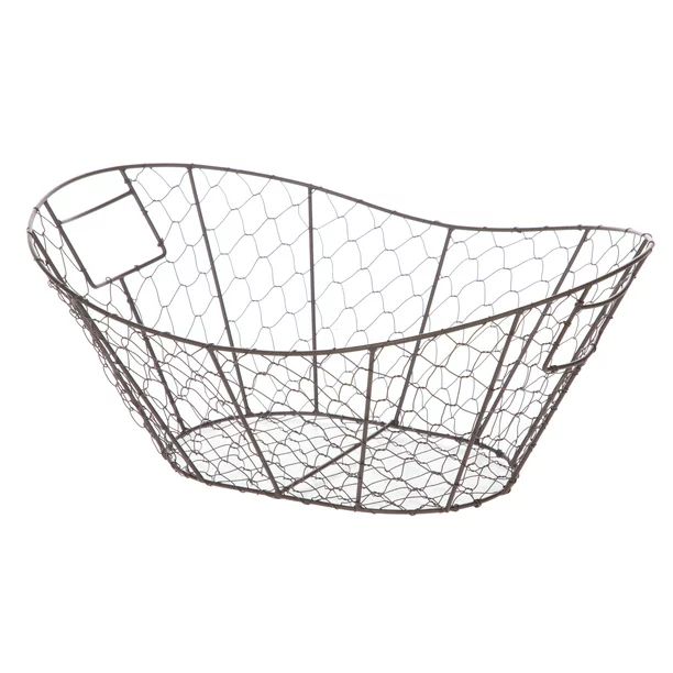 Mainstays Oval Brown Chicken Wire Decorative Storage Basket with Cut Out Handles | Walmart (US)