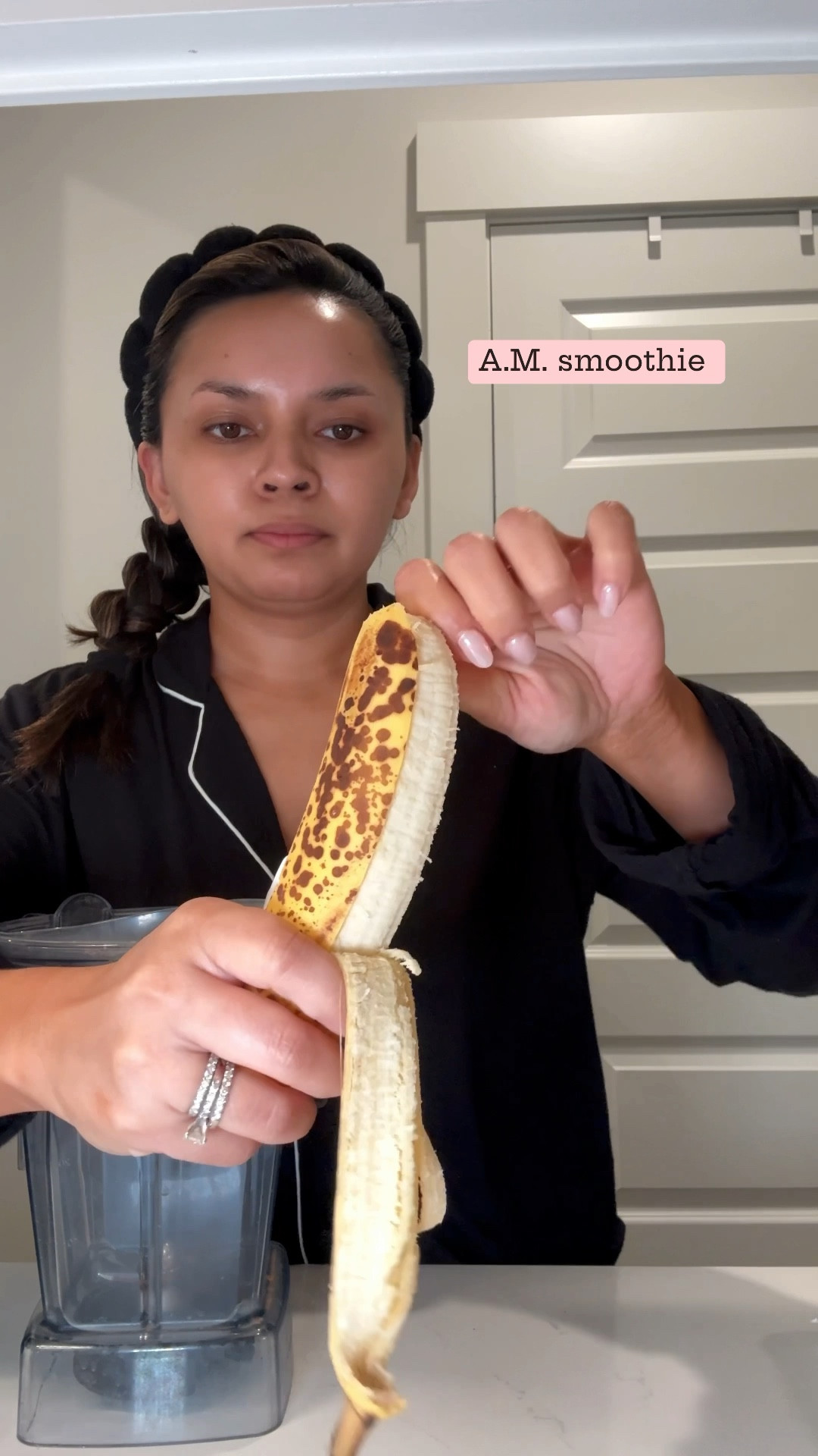 1 banana 
1 scoop protein powder
2 teaspoons chia seeds
One pitted date 
1 tablespoon pb fit powder 
2 heaping scoops of yogurt 
1 cup almond milk
Ice 
Pajamas size small - roomy fit 

#LTKfamily #LTKhome #LTKfindsunder50