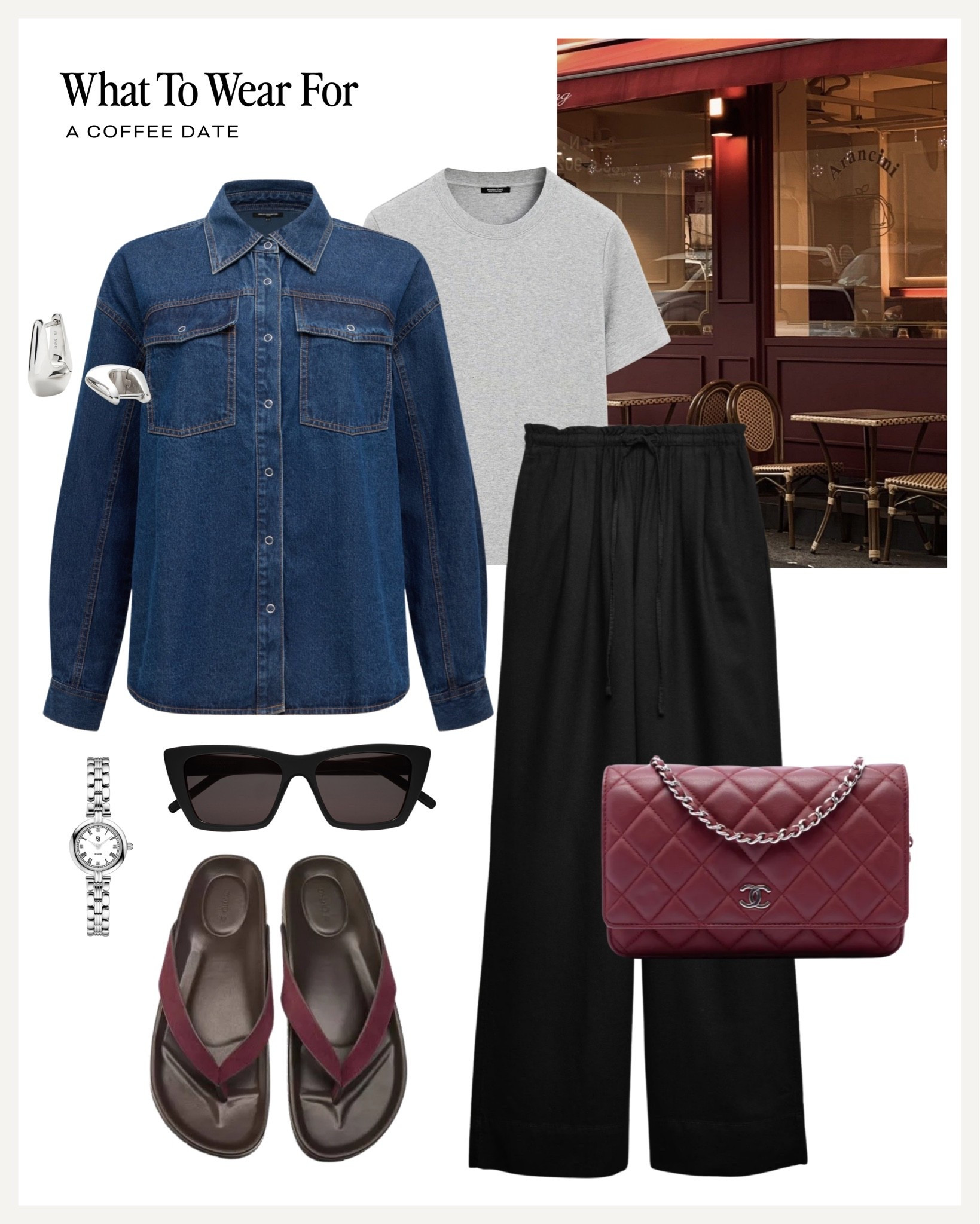 A coffee date ☕️ 

Black linen trousers, denim shirts, burgundy bag & sandals, easy outfits, effortless summer style

#LTKsummer