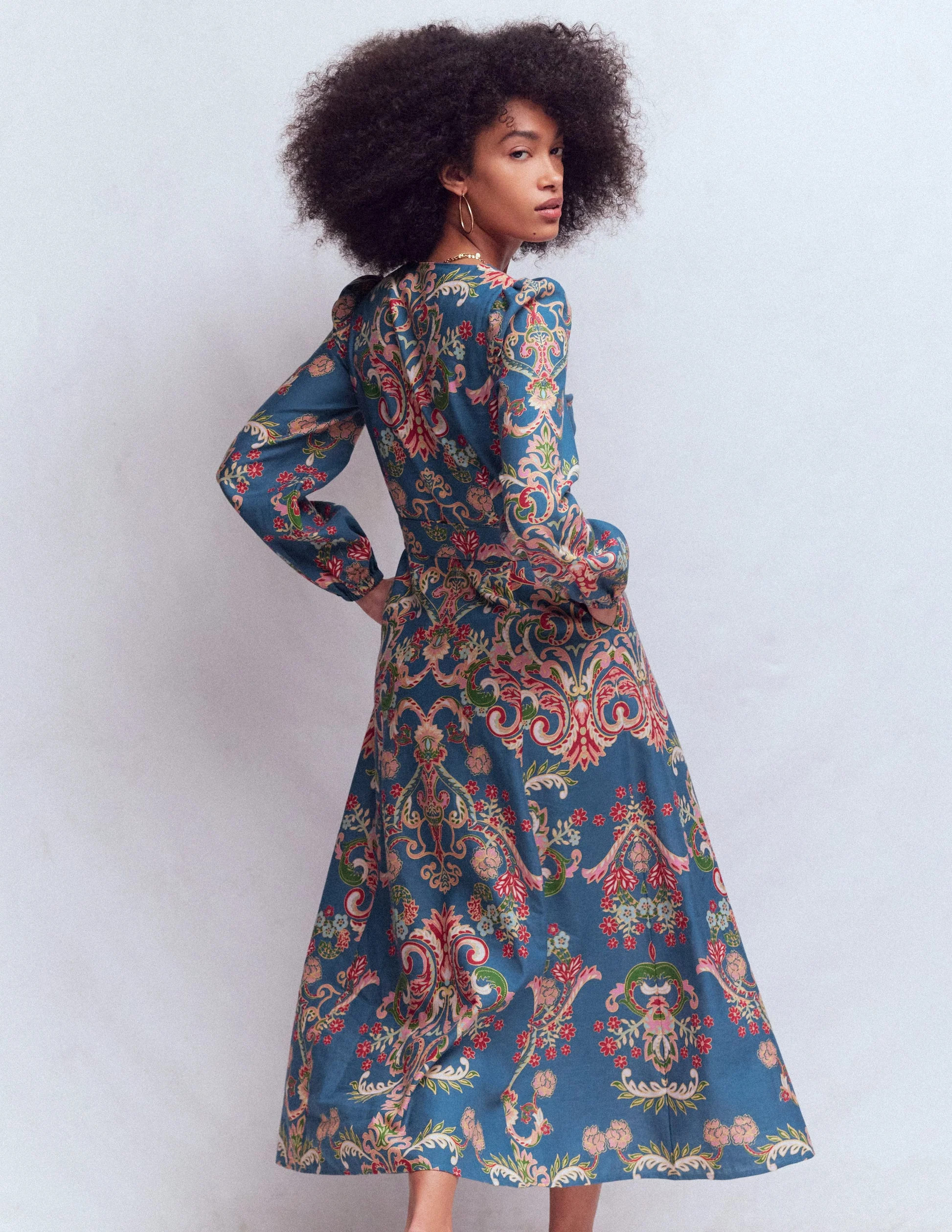 Florence Linen Blend Dress-Blue, Enchanting Bouquet | Boden (US)
