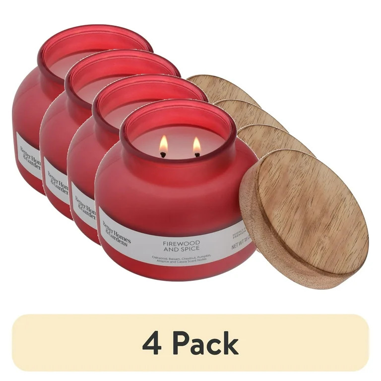 (4 pack) Better Homes and Gardens Firewood and Spice Scented 2-Wick Frosted Jar Candle 18oz. | Walmart (US)