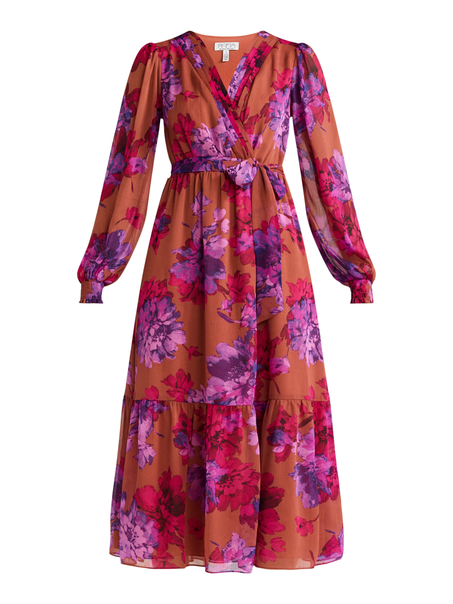 Sofia Jeans Women's Belted Cross Front Maxi Dress with Long Sleeves, Above Ankle Length, Sizes XS... | Walmart (US)