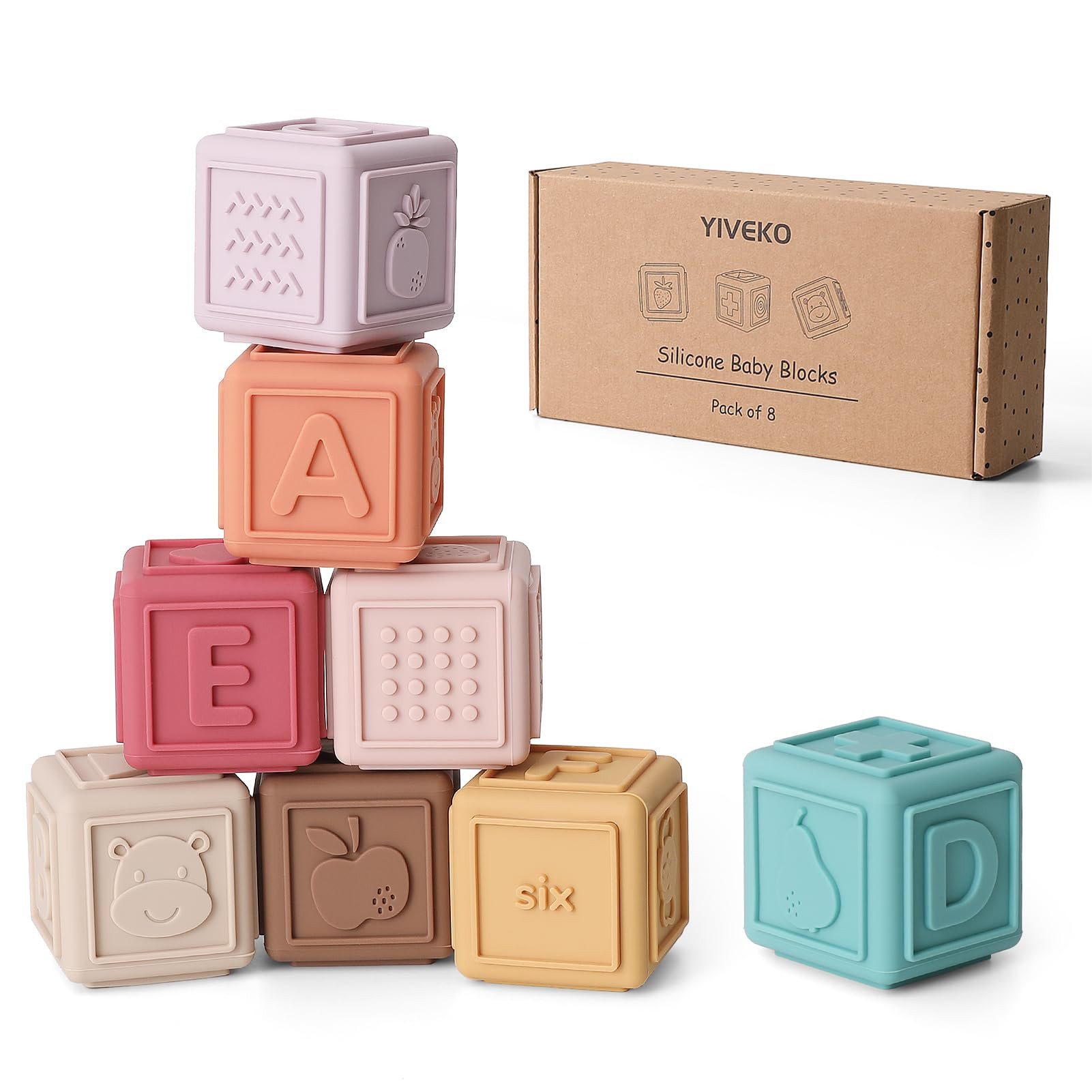 Baby Blocks Stacking for Babies Silicone Soft Building Blocks Teethers Montessori Toys for Babies... | Amazon (US)