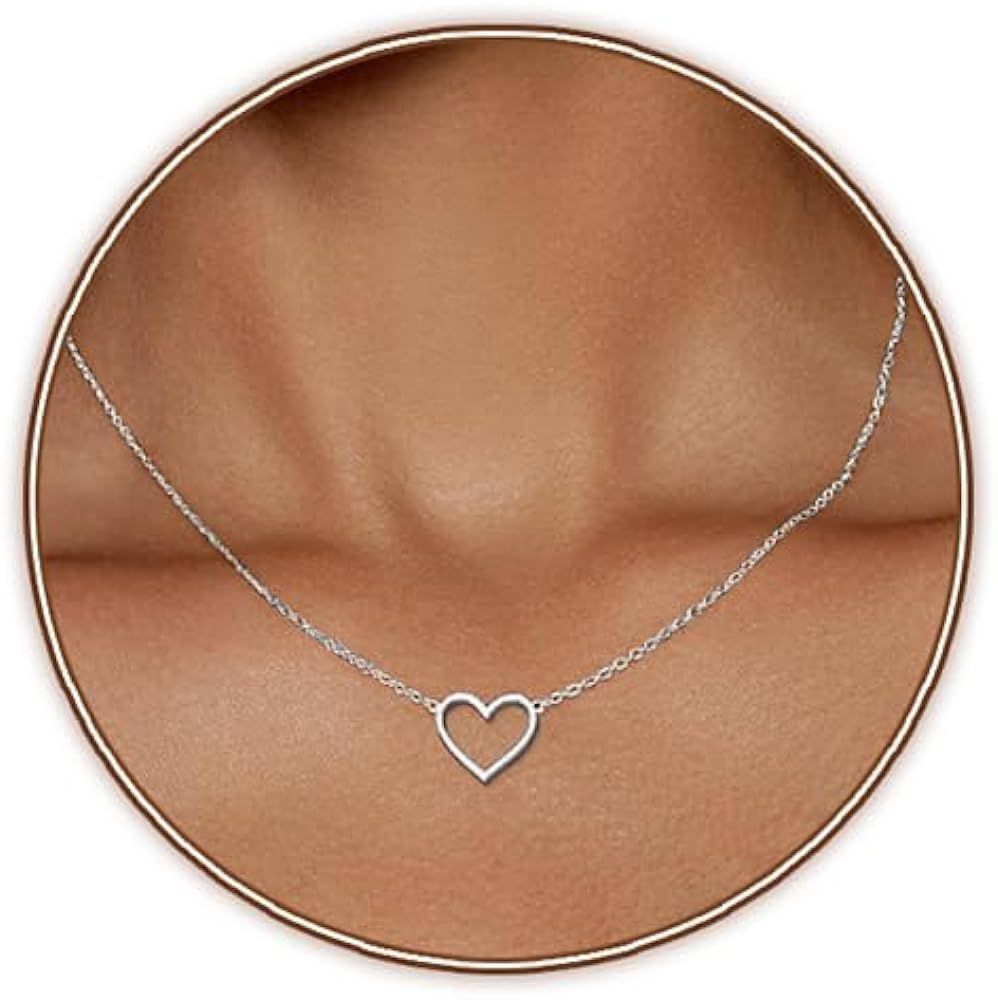 Zeffy Cute Heart Necklace 18k Gold Plated Tiny Heart Pendant Choker Necklaces Small Gold Love Ope... | Amazon (US)