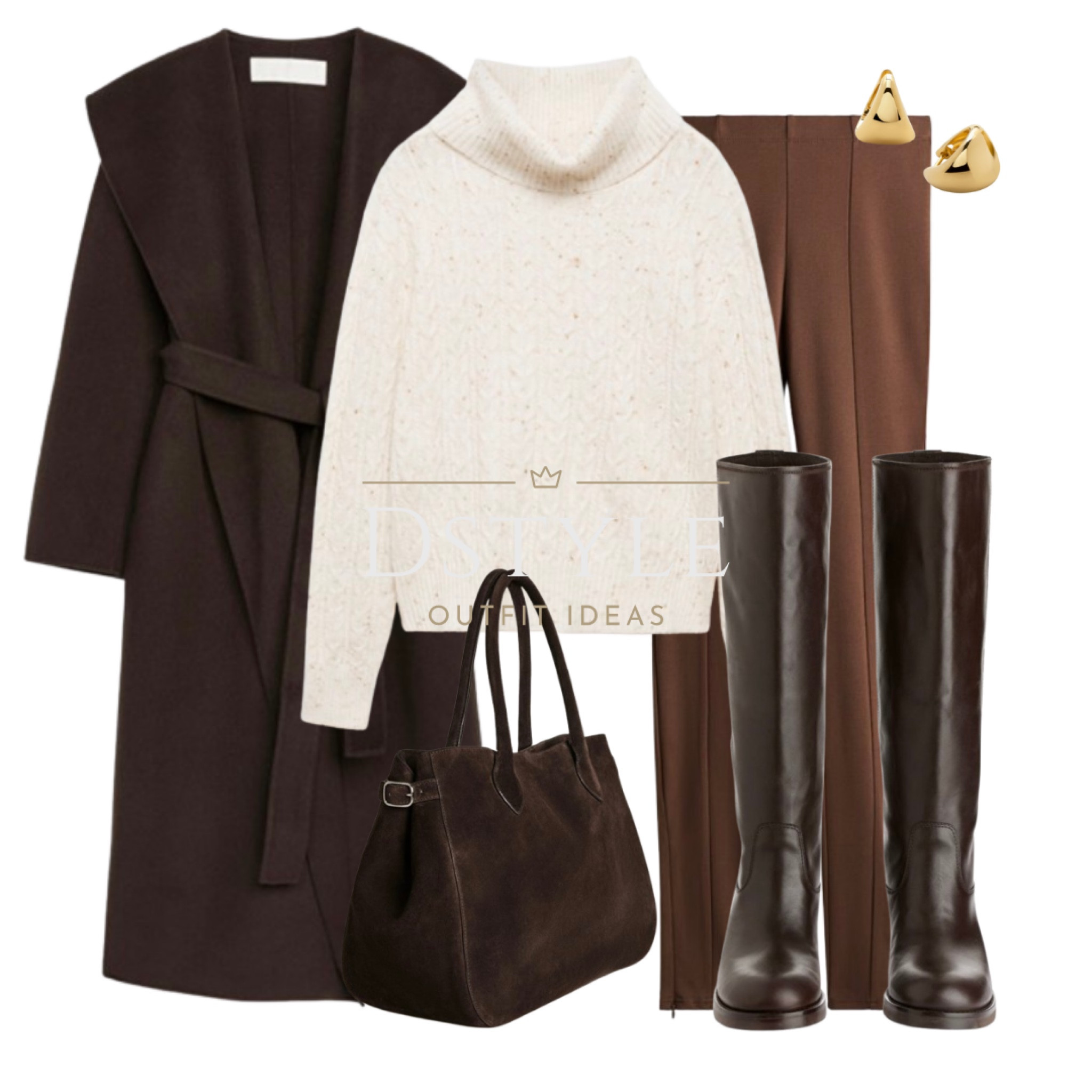 Dark brown shawl-collar coat, ecru turtleneck sweater, dark brown zip leggings, dark brown leather riding boots, dark brown suede bag

#LTKStyleTip #LTKWorkwear #LTKItBag