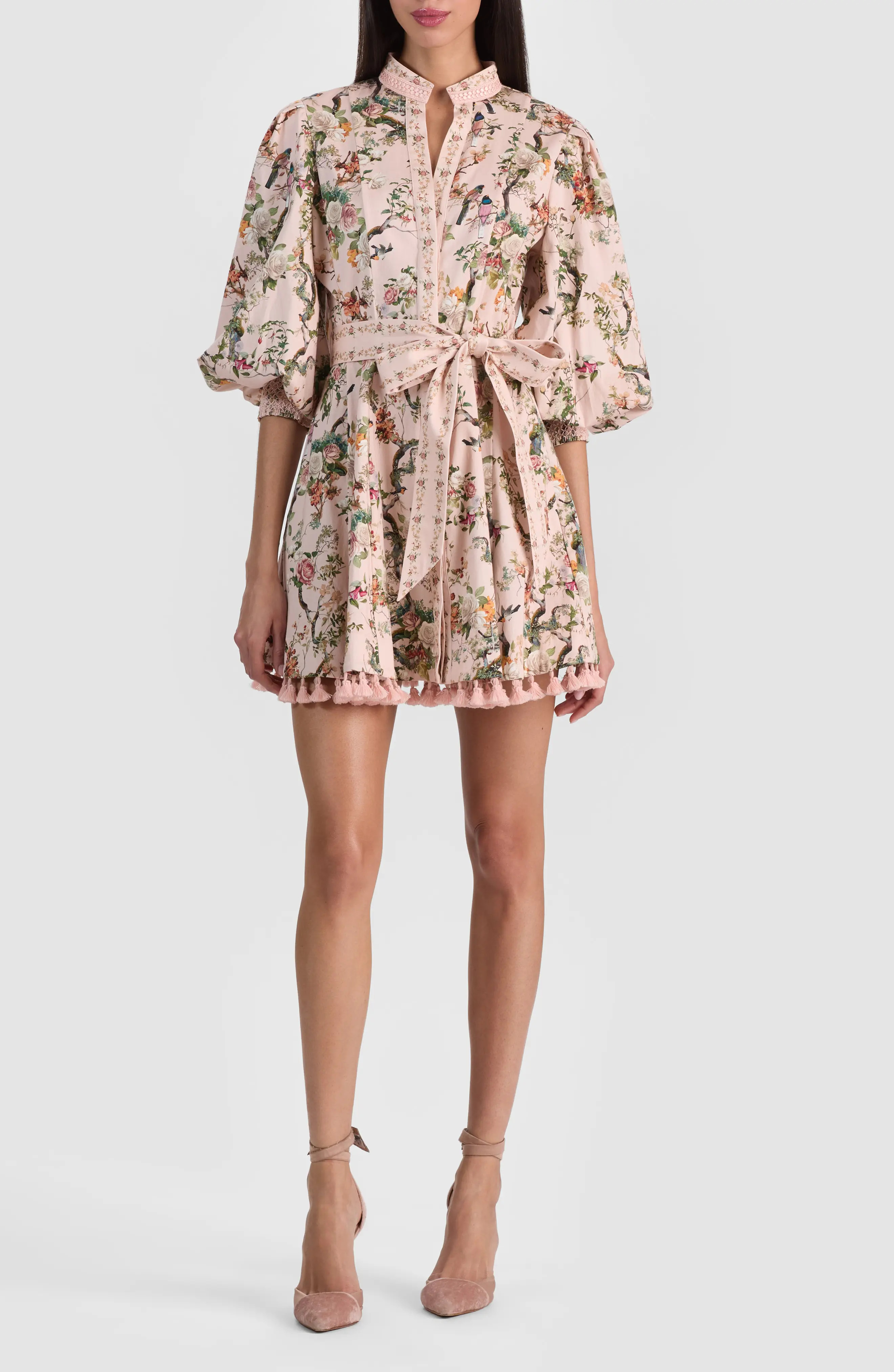 ALICE + OLIVIA Lucy Floral Print Tie Waist Minidress (Women) | Nordstrom | Nordstrom