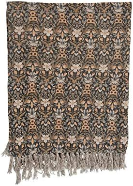 Amazon.com: Creative Co-Op Cotton Slub Floral Pattern and Fringe Blanket Throw, Single, Black/Ora... | Amazon (US)