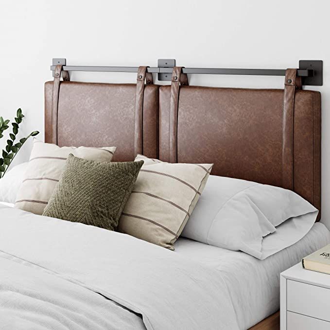 Nathan James Harlow Modern Wall Mount Hanging Headboard, Queen, Brown Faux Leather | Amazon (US)