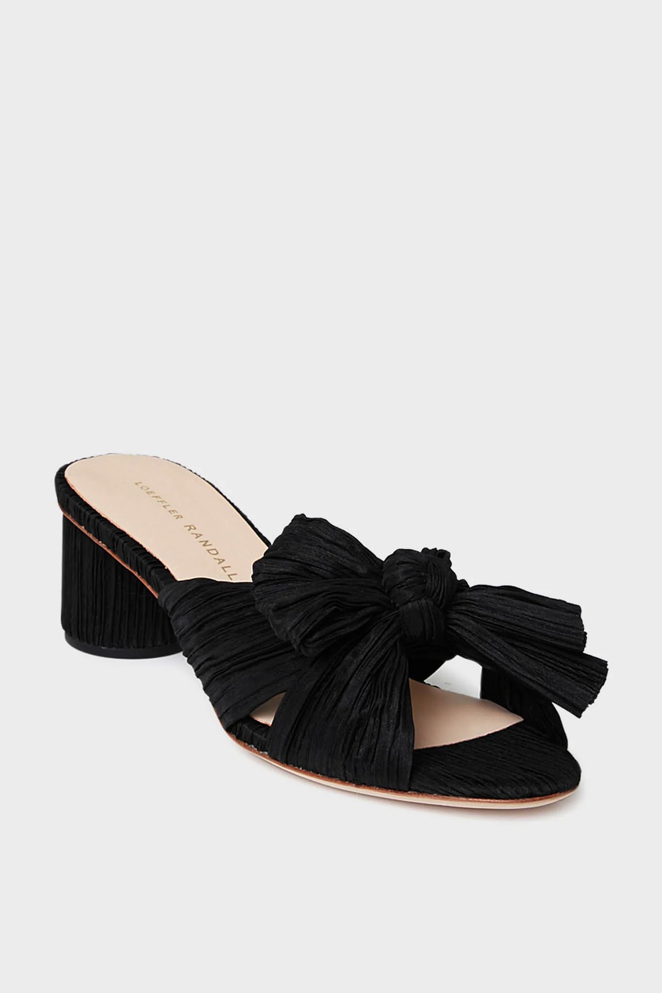 Champagne Shimmer Lame Emilia Pleated Knot Mules | Tuckernuck (US)
