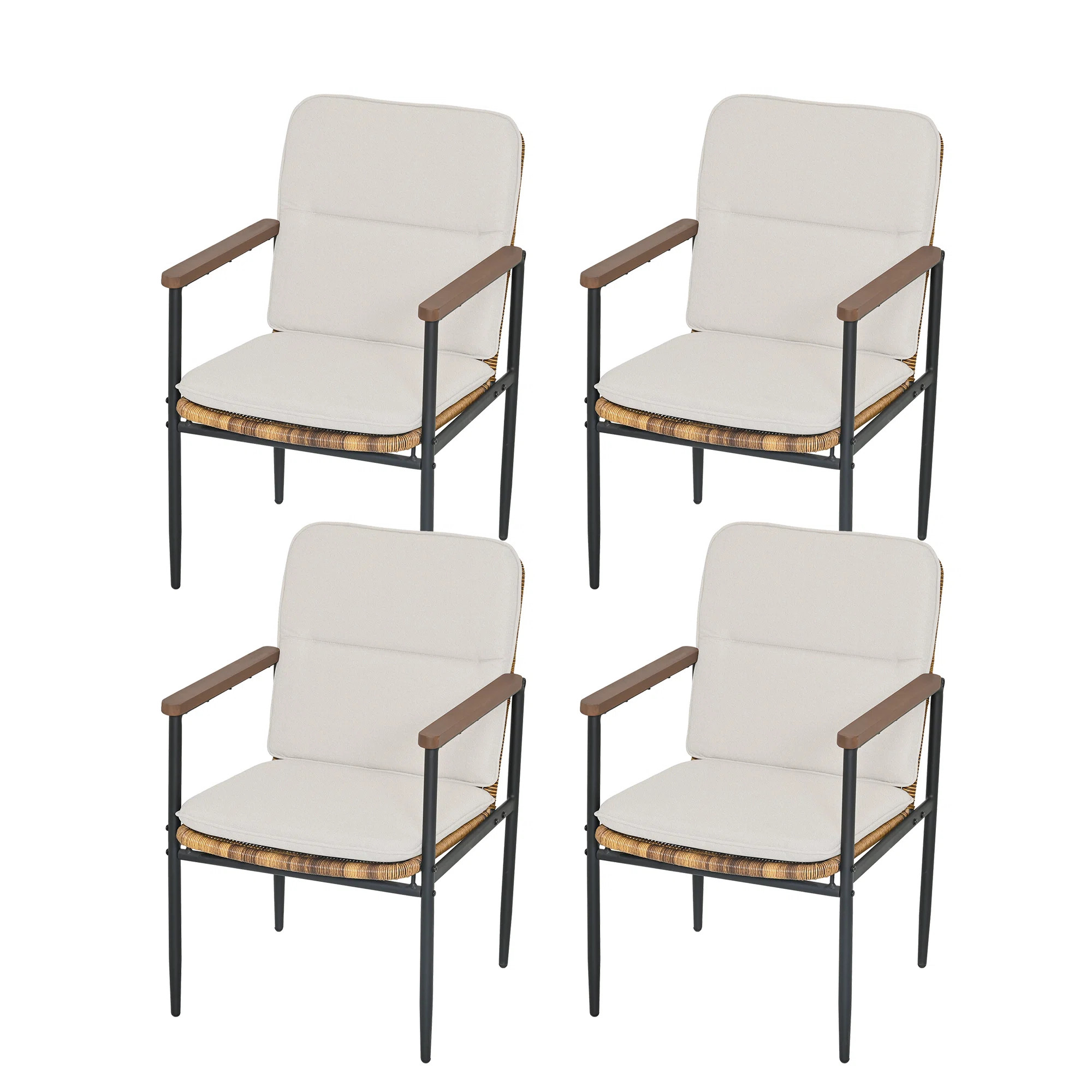 Ocanas 4-Piece Aluminum Wicker Patio Dining Chairs With Light Gray Cushions (Set of 4) | Wayfair North America