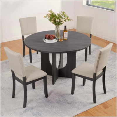 Round Dining Set With 4 Upholstered Dining Chairs, Modern Round Dining Table Set For 4, 5-Piece Round Dining Table Set For Living Room, Kitchen | Wayfair North America