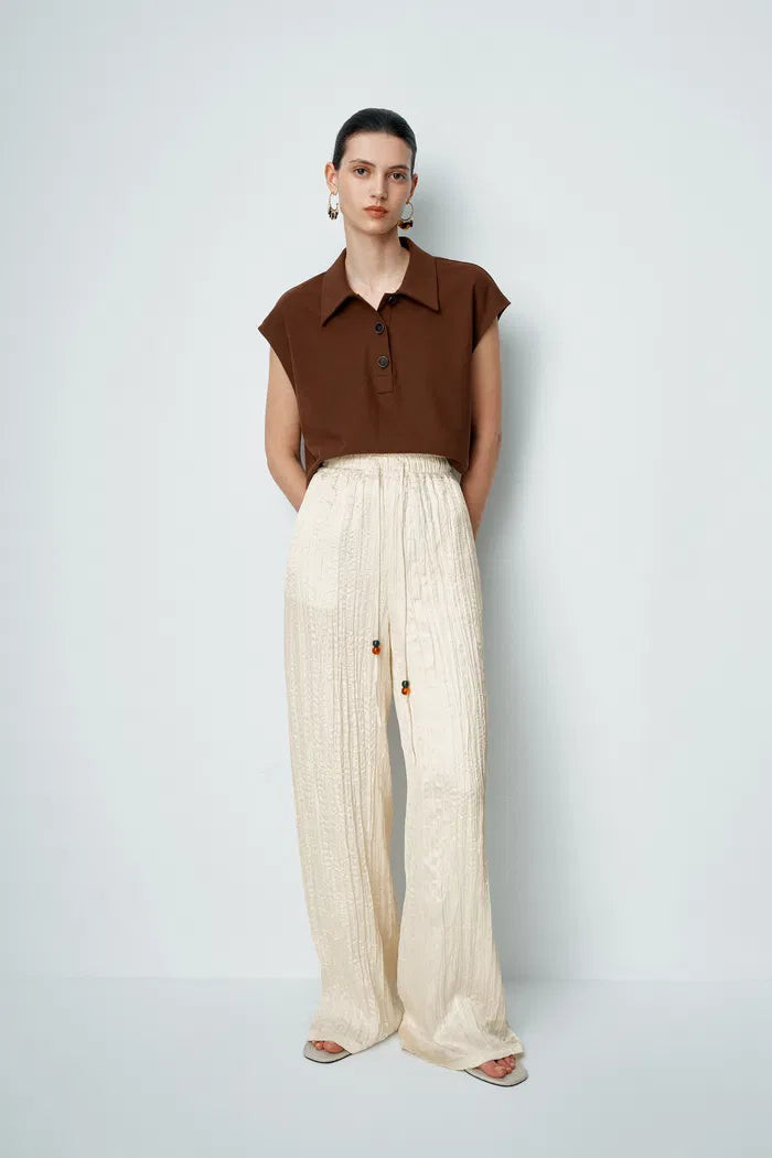 Aurora Textured Pants in Pleated Satin | Fabrique