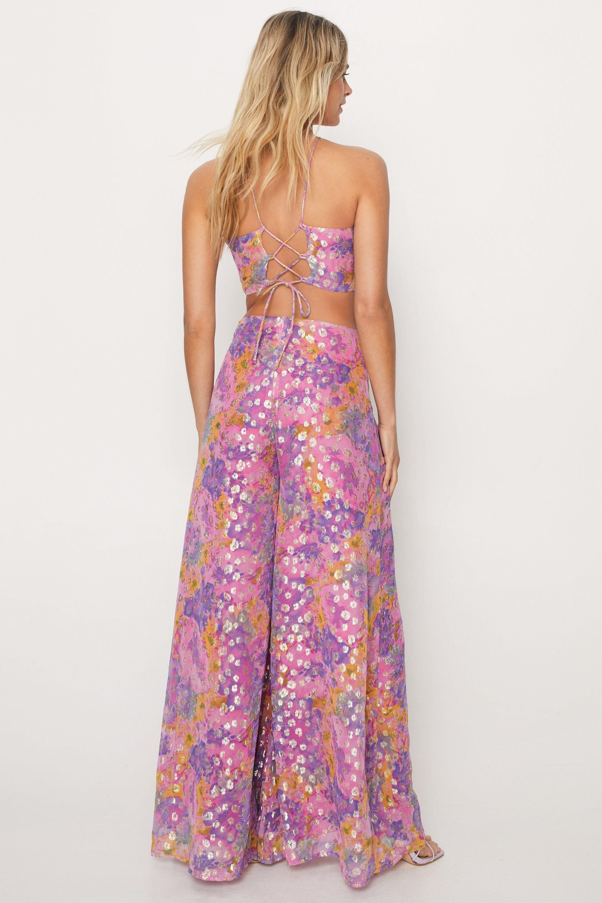 Metallic Floral Strappy Back Jumpsuit | Nasty Gal US