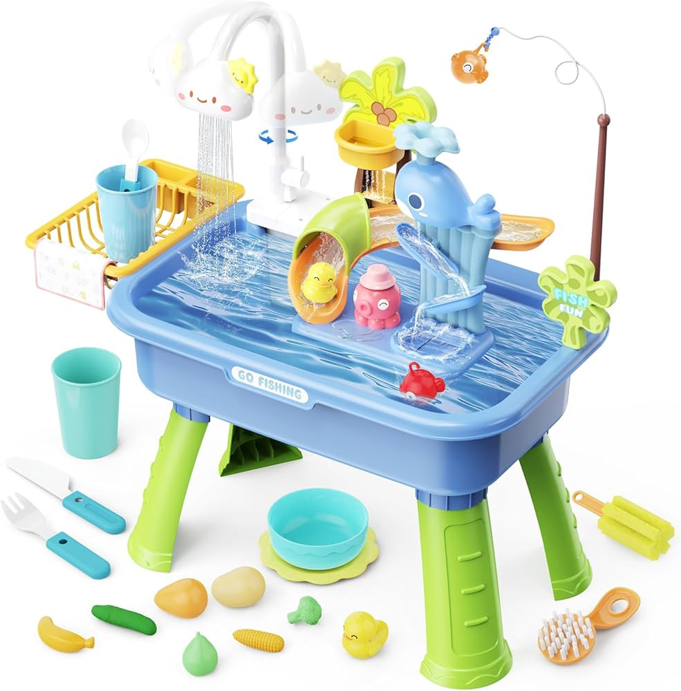 Water Table for Toddlers 1-3, Water Table for Kids Ages 4-8 with Pump, Play Sink with Running Wat... | Amazon (US)