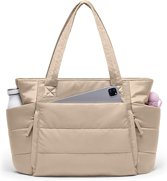 Tote Bag for Women with Zipper, Quilted Puffer Tote Bag with Compartments, Lightweight Puffy Work... | Amazon (US)