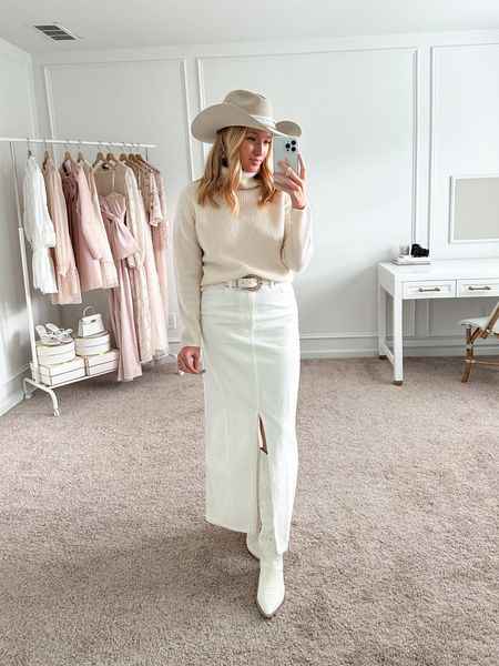 What I’m packing for jackson hole! I’m loving all things western inspired this season. Wearing a small in the cashmere sweater and white denim midi skirt! Boots are tts 

#LTKSeasonal