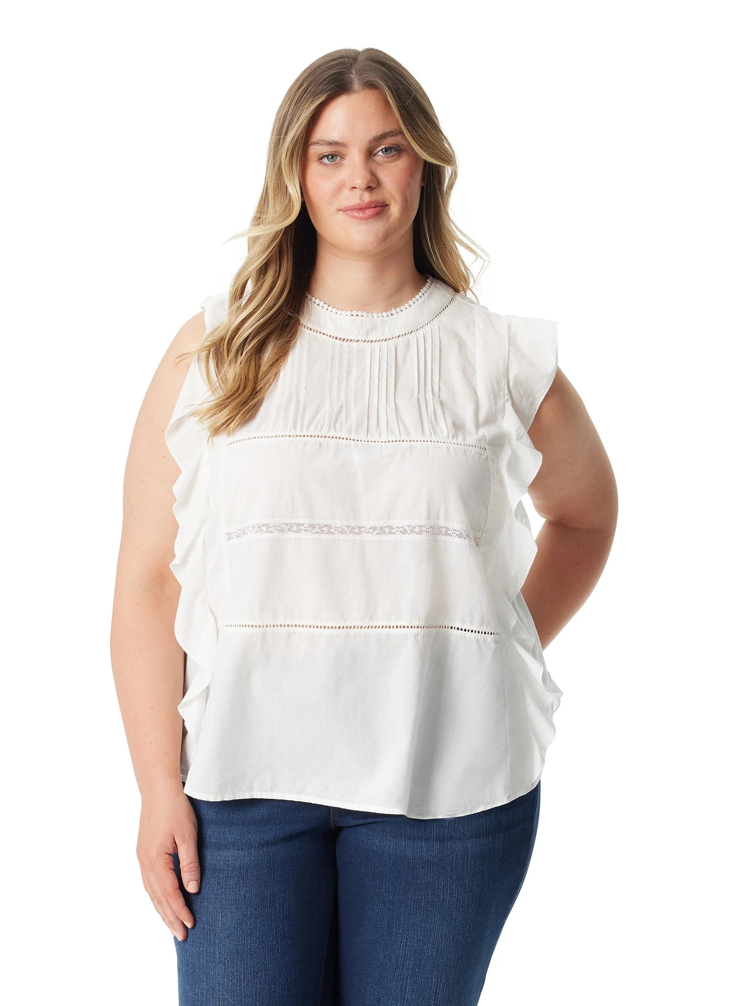 Jessica Simpson Women's and Women's Plus Size Ruby Flutter Woven Top | Walmart (US)