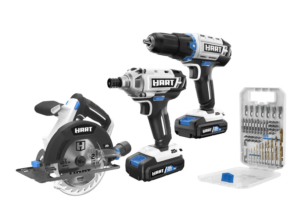 HART 20-Volt 3-Tool Combo Kit with 50-Piece Accessory Kit (2) 20-Volt 1.5Ah Lithium-Ion Batteries... | Walmart (US)