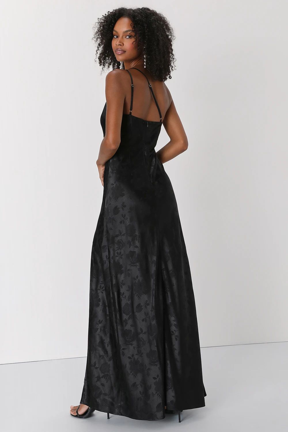 Regal and Refined Black Satin Jacquard One-Shoulder Dress | Lulus (US)