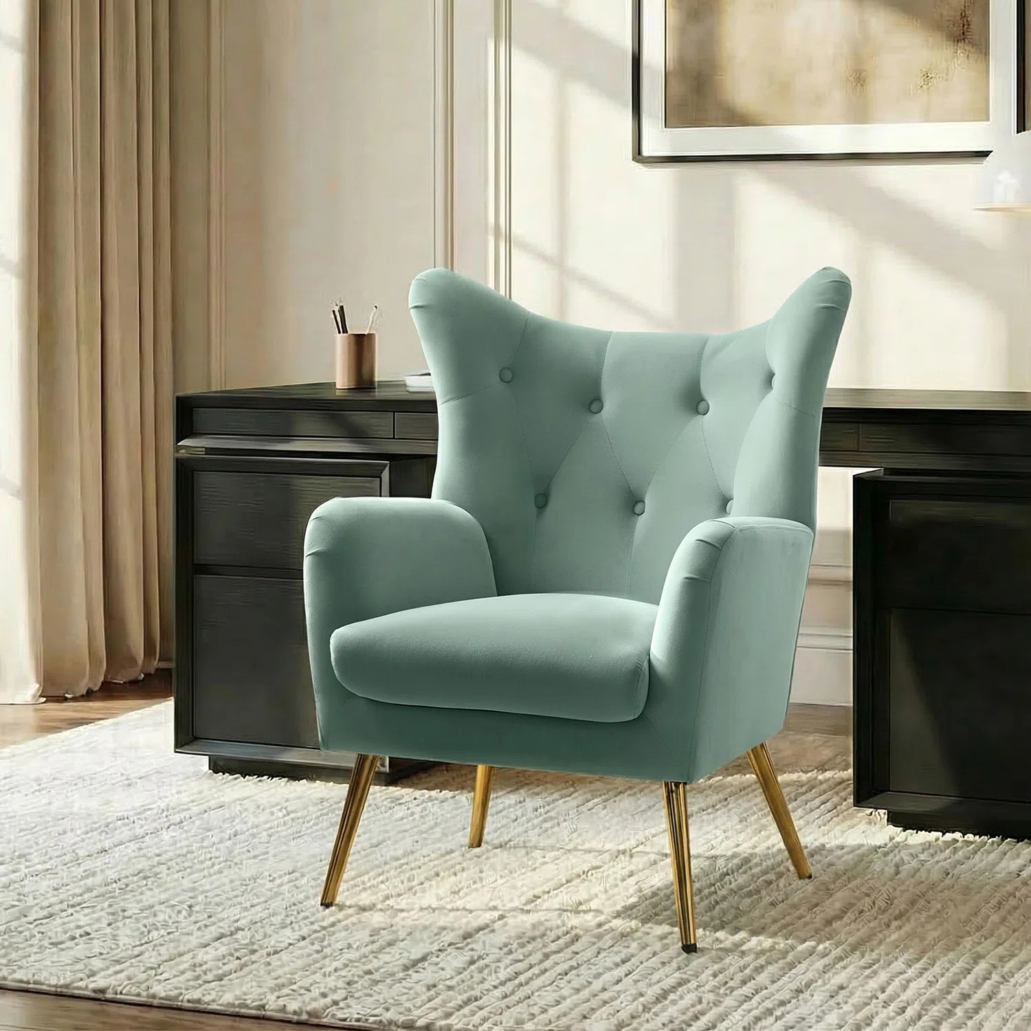 Avianna 29.25" Wide Tufted Polyester Wingback Chair | Wayfair North America
