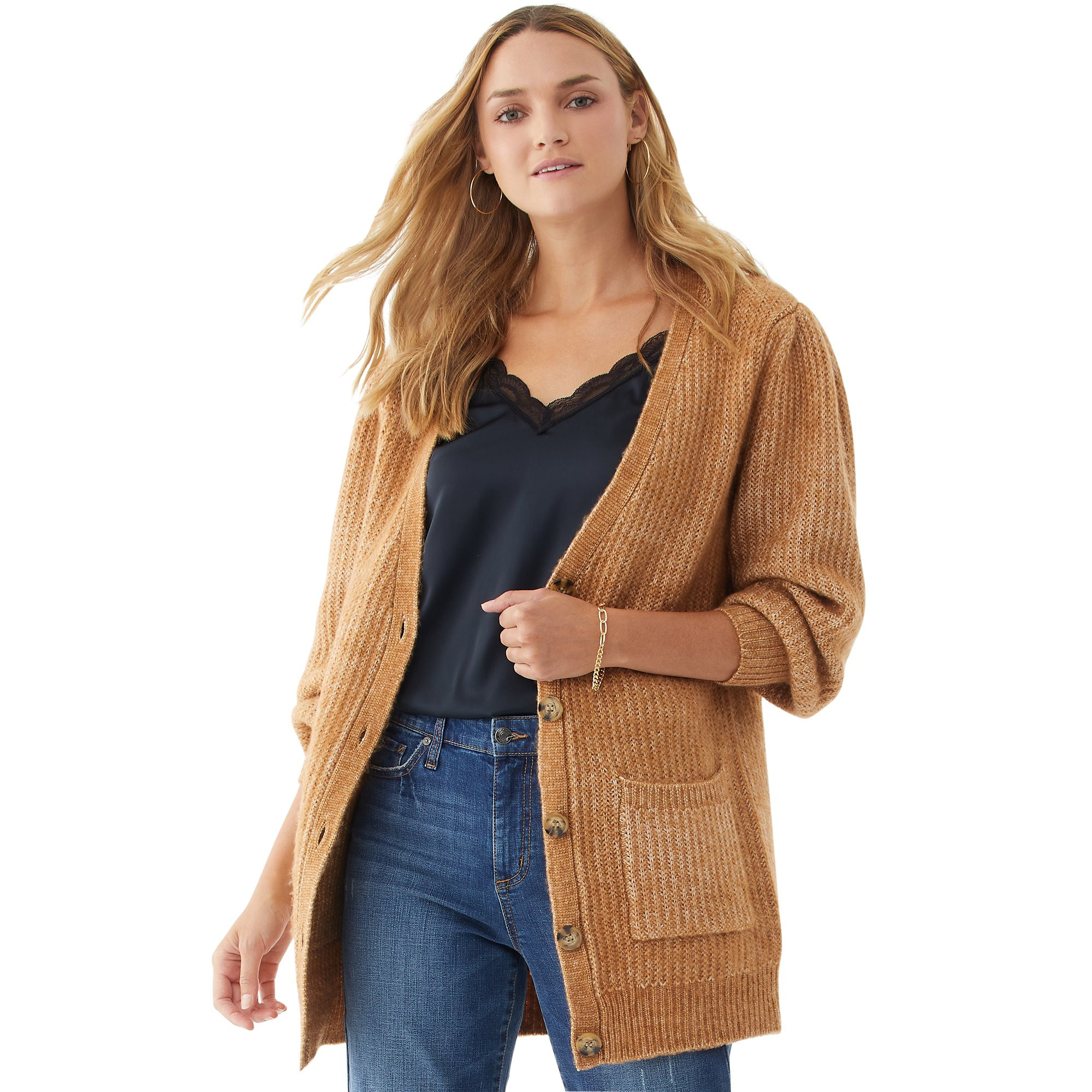 Scoop Women's Grandpa Sweater with Puff Sleeves | Walmart (US)