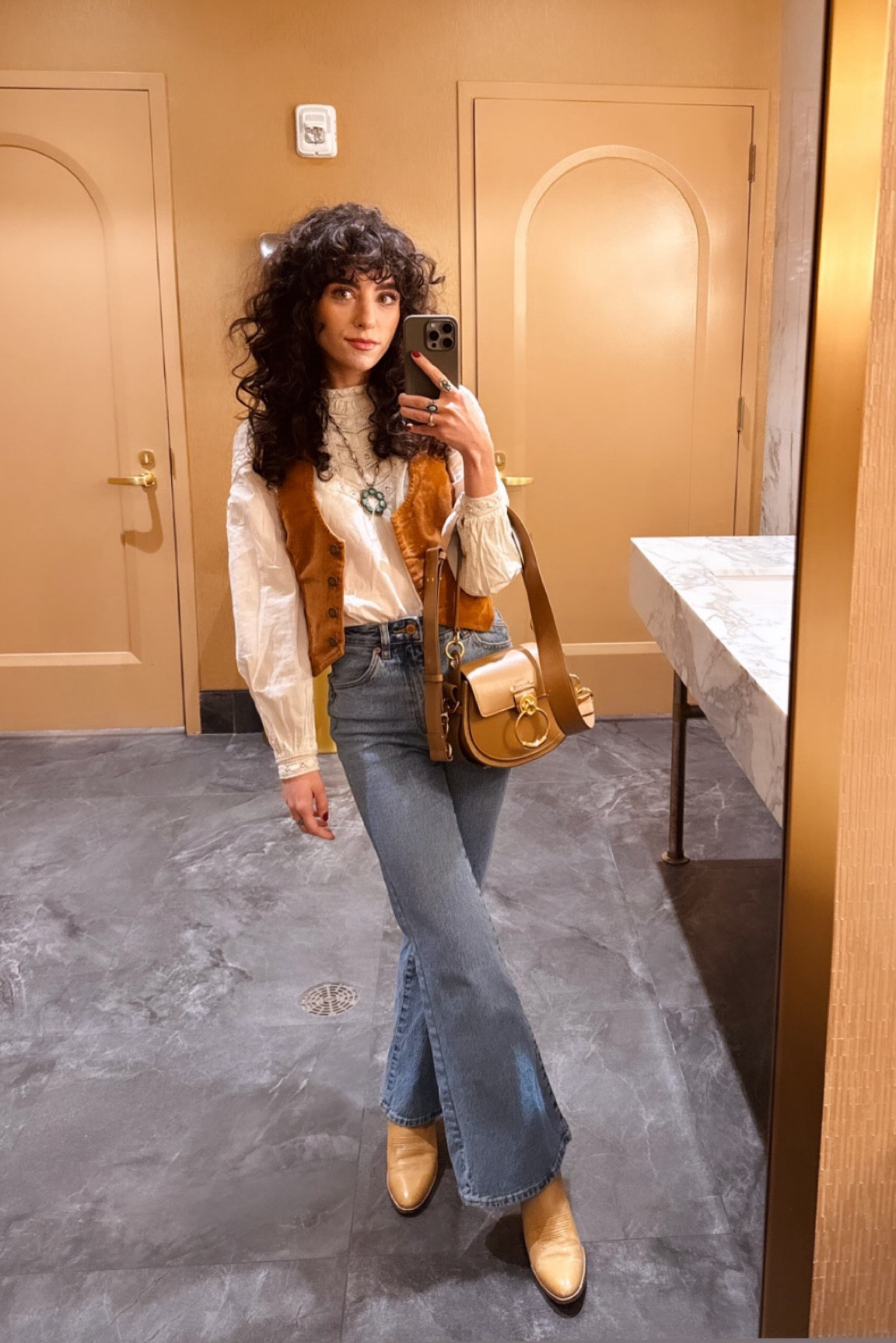 Rollas corduroy vest and Sezane high neck white lace blouse. One of my go to fall outfits 🍁🍂

#LTKSeasonal #LTKstyletip