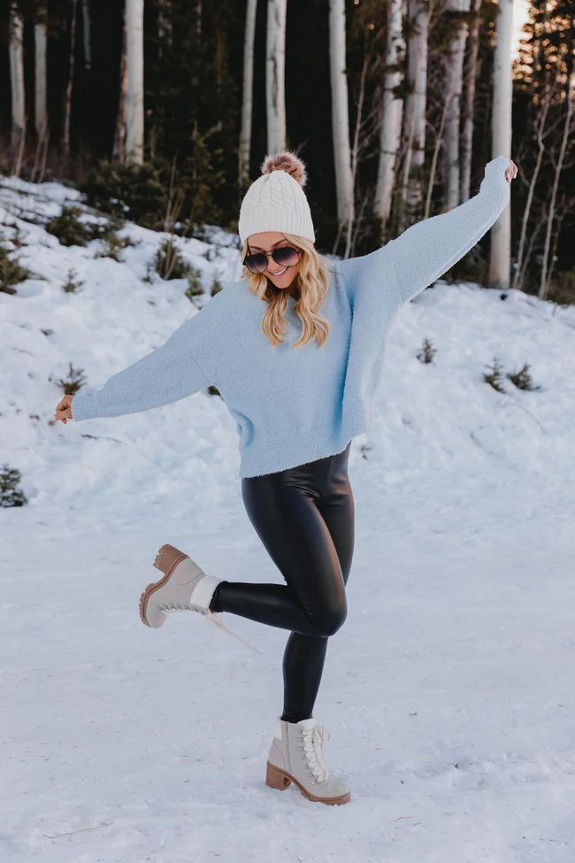 Great News Blue Fuzzy V-neck Sweater FINAL SALE | The Pink Lily Boutique
