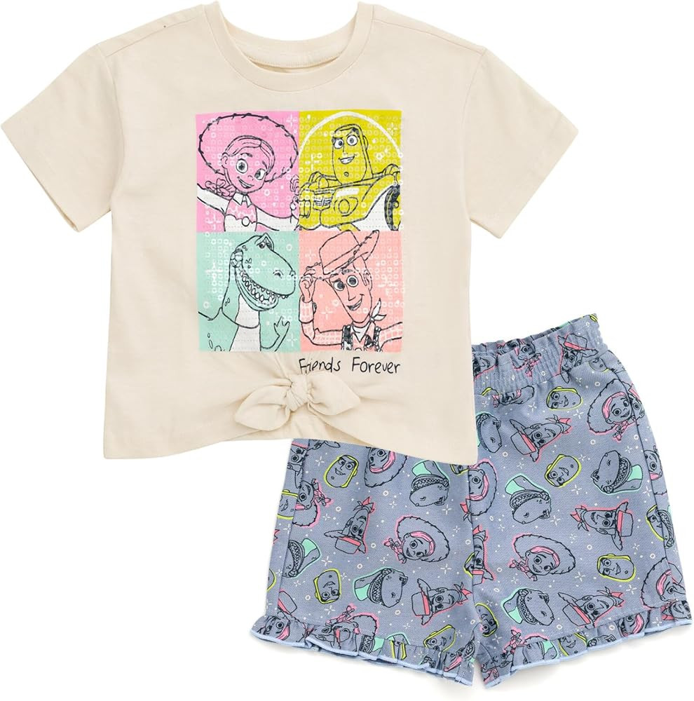 Disney Floral T-Shirt and Chambray Shorts Outfit Set Infant to Big Kid Sizes (12 Months - 14-16) | Amazon (US)