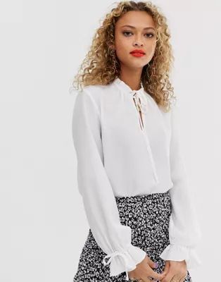 New Look tie detail blouse in white | ASOS US