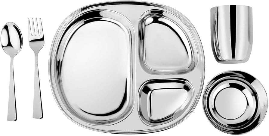 Ahimsa Stainless Steel Kids Dinnerware Set, Pediatrician Designed, 5 Piece Toddler Plates and Bow... | Amazon (US)