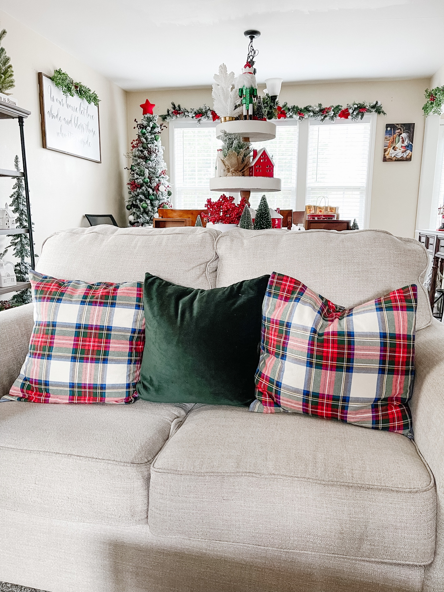 Stuart plaid Christmas pillows pair perfectly with a green velvet pillow for your Christmas living room decor! 

#LTKSeasonal #LTKhome #LTKHoliday