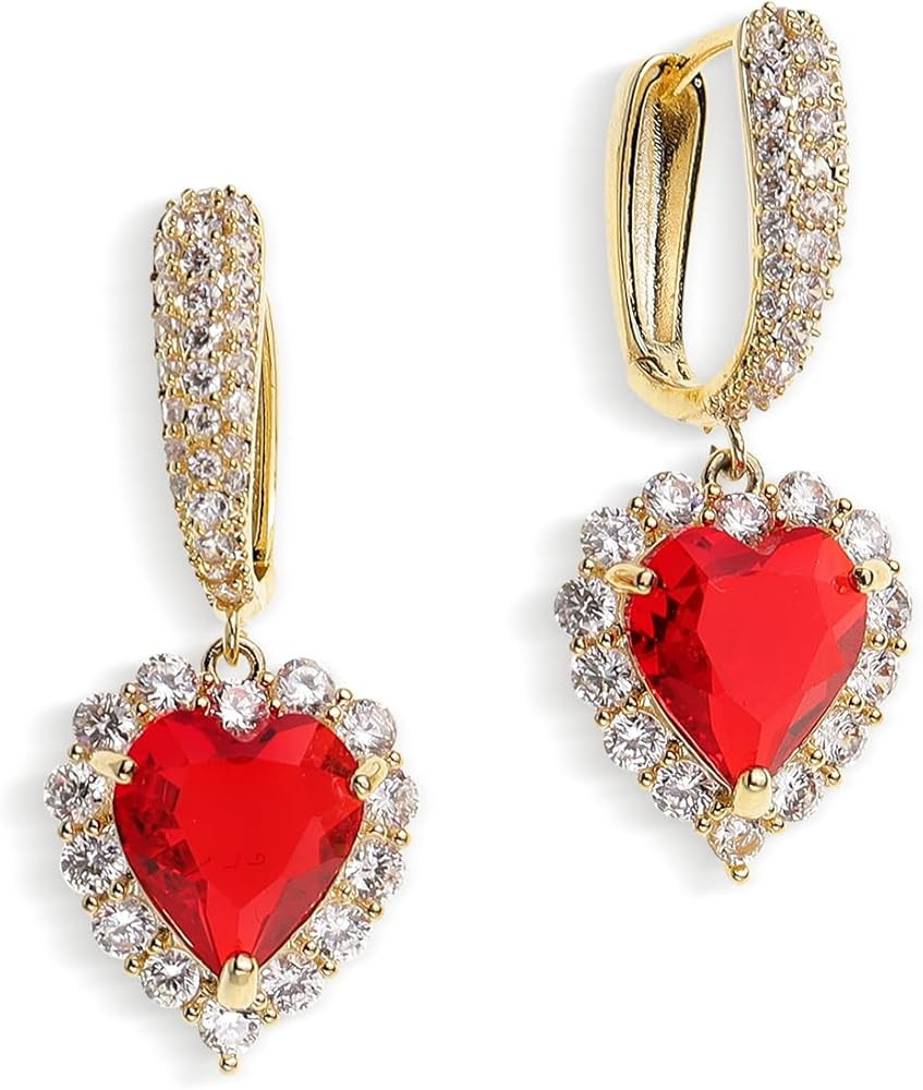 Sonateomber Rhinestone Heart dangle Gold Hoop Earrings for Women, Sparkly Crystal Cubic Zirconia ... | Amazon (US)