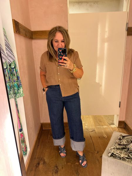 Anthro try-on. Love the softness of this cloth & stone blouse. Gotta size up! I’m in an XL
The jeans I’m in a 31. Love the wide cuff trend. Decent stretch in these. 

Denim sandals tts 25% off with code APR25

Anthropologie try-on 

#LTKSeasonal #LTKmidsize #LTKover40