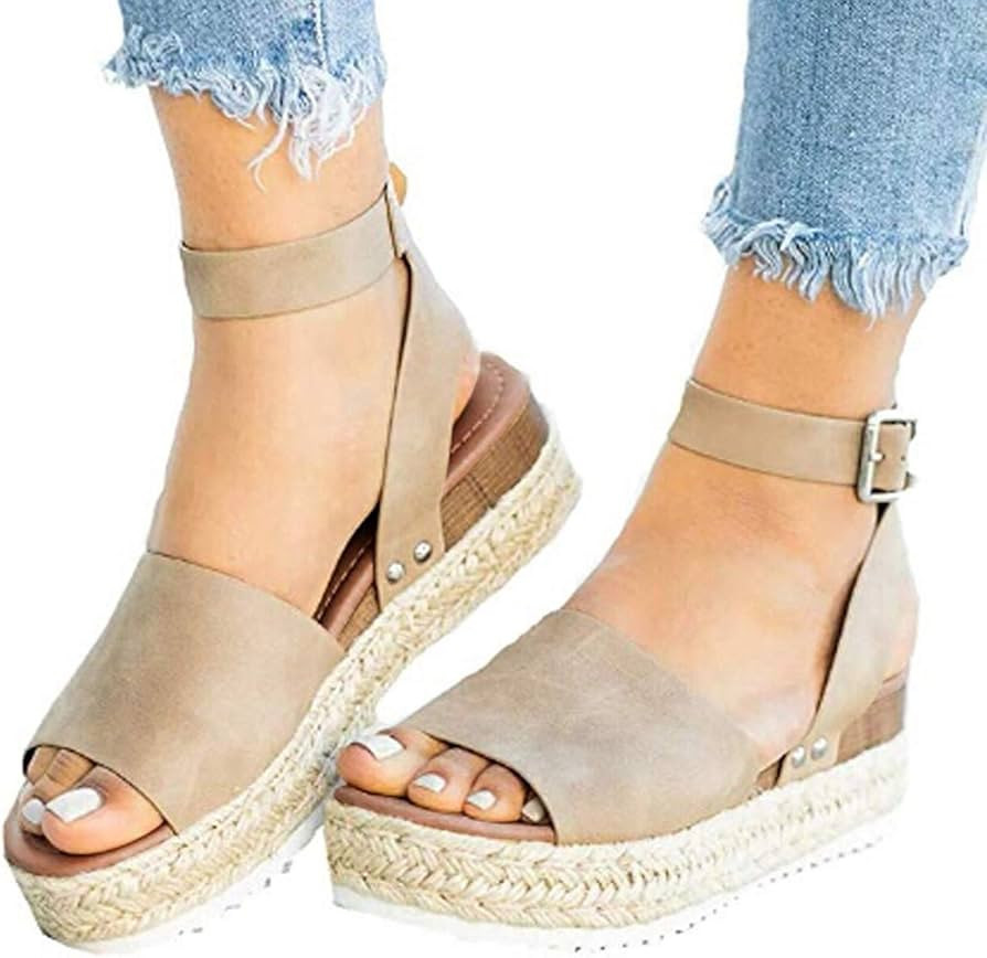SuanlaTDS Sandals for Women Espadrille Platform Wedge Sandal Womens Retro Roman Sandals Comfortab... | Amazon (US)