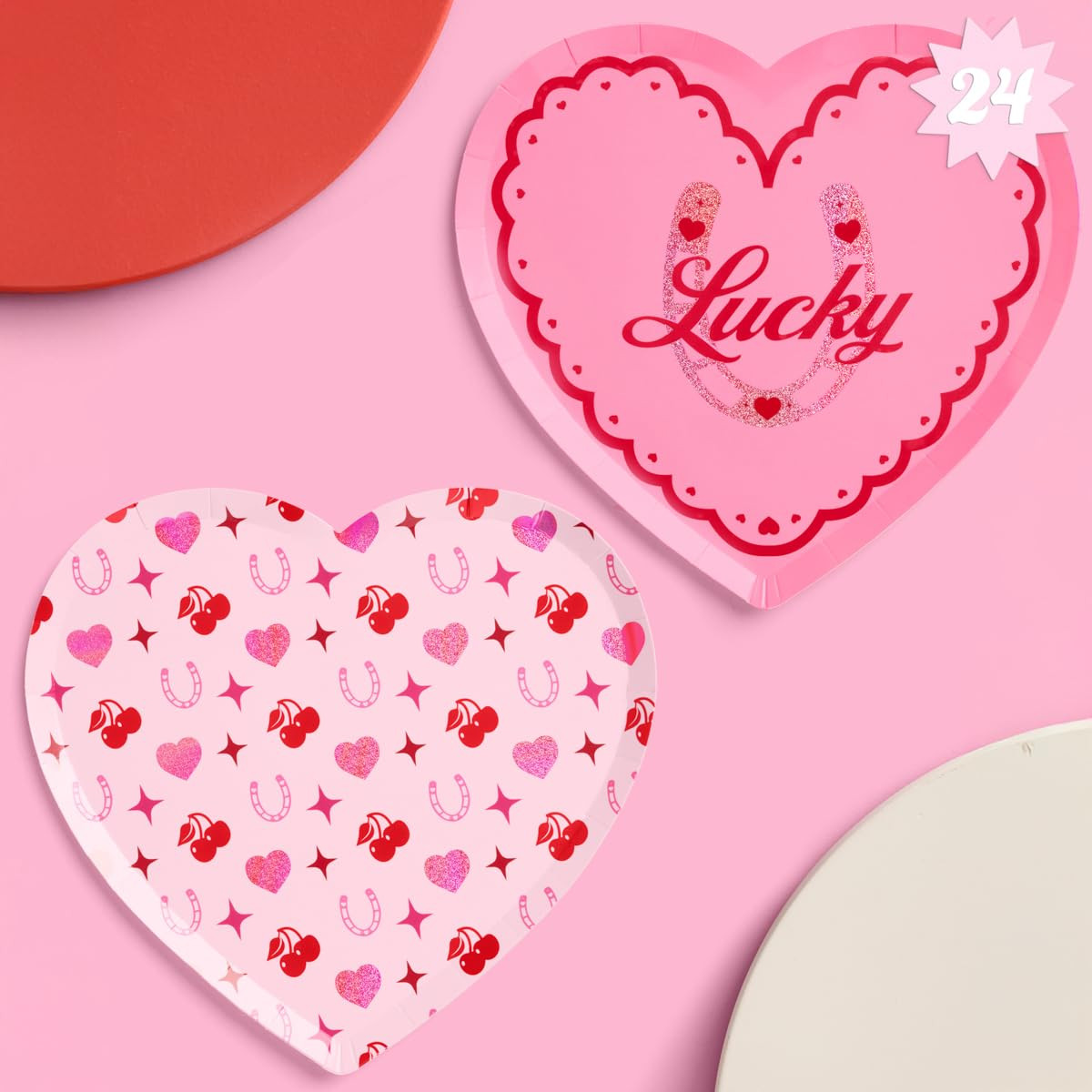 xo, Fetti Pink Lucky in Love Paper Plates | 24 pcs 9" | Western Bachelorette Decorations, Vegas P... | Amazon (US)