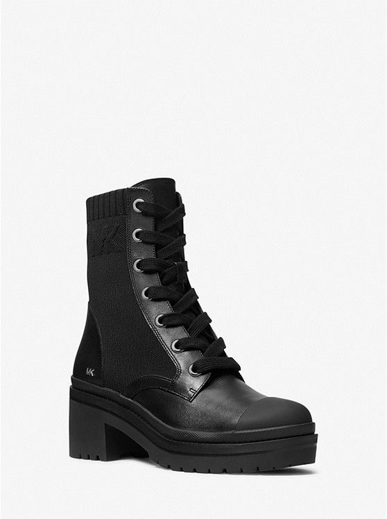Brea Stretch-Knit and Leather Combat Boot | Michael Kors US