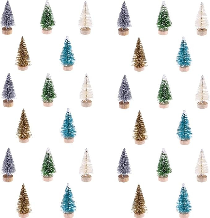 Haiabei 60 Pcs Mini Christmas Tree Bottle Brush Trees Plastic Sisal Trees with Wood Base for DIY ... | Amazon (US)