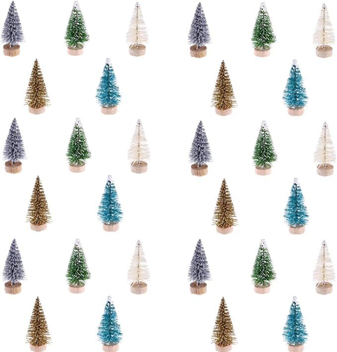 Haiabei 60 Pcs Mini Christmas Tree Bottle Brush Trees Plastic Sisal Trees with Wood Base for DIY ... | Amazon (US)
