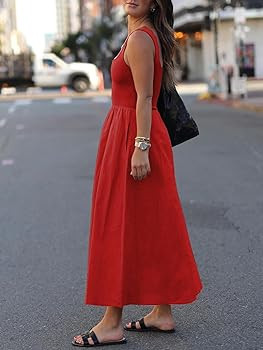 Women's Maxi Dress Summer Sleeveless Swing Sundress Casual Loose Tank Long Dresses with Pockets | Amazon (US)